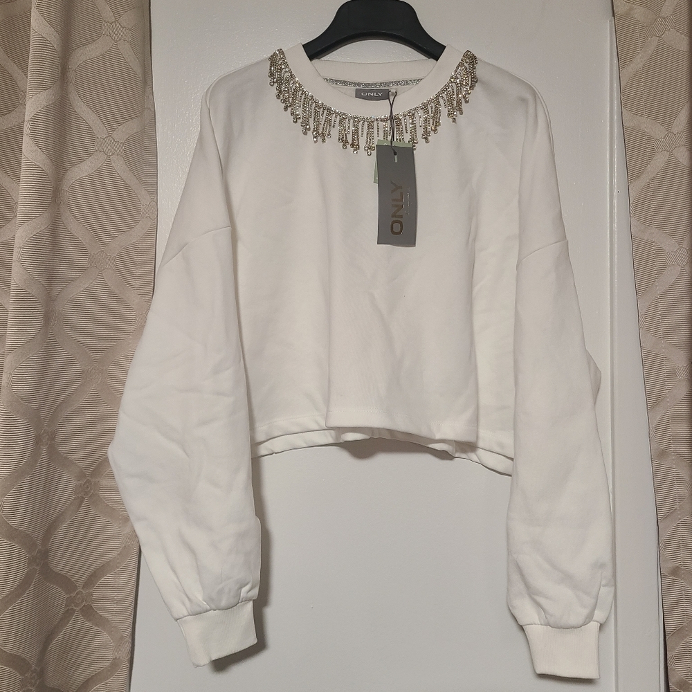 ONLY White Mit Embellished Women's Top Size Small